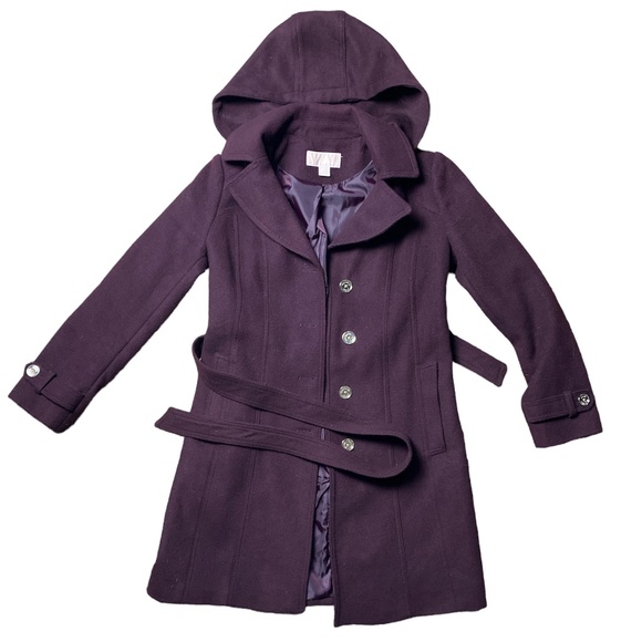 Michael Kors Plum Burgundy Red Pea Coat Women's Medium - Picture 1 of 12